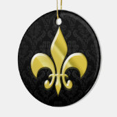 ブラック/金ゴールドダマスク（紋章の）フラ・ダ・リ セラミックオーナメント (左)