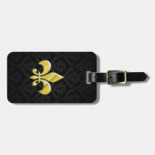 ブラック/金ゴールドダマスク(紋章の)フラ・ダ・リ ラゲッジタグ (正面横)