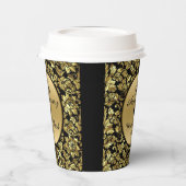 ブラック&金ゴールドダマスク – 50結婚周年記念写真 紙コップ (左)