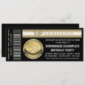 ブラック&金ゴールドチケット50thバースデーパーティー 招待状 (正面/裏面)