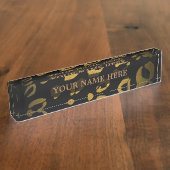 ブラック&金ゴールドチータヒョウパーソナライズされたグラム デスクネームプレート (側面)