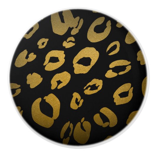 ブラック&金ゴールドチータヒョウ印刷グエレガントラム セラミックノブ (正面)