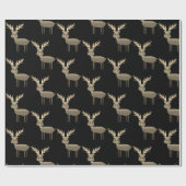 ブラック&金ゴールドディアクリスマスラッピング紙シート ラッピングペーパー (フラット)