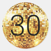 ブラック&金ゴールドディスコボールグラム30th誕生日パーティー ラウンドシール (正面)