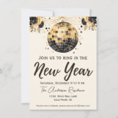 ブラック&金ゴールドディスコボール大晦日パーティー 招待状 (正面)