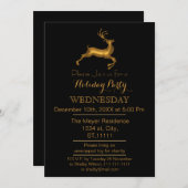 ブラック&金ゴールドトナカイのホリデーパーティー招待状 招待状 (正面/裏面)