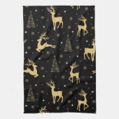 ブラック&金ゴールドトナカイ キッチンタオル (縦)