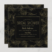 ブラック&金ゴールドトロピカルグラム離れブライダルシャワー 招待状 (正面/裏面)