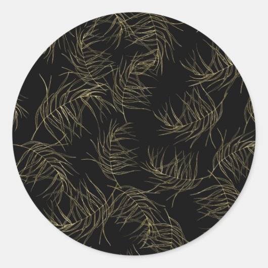 ブラック&金ゴールドトロピカルグ葉ラムズ結婚ズ ラウンドシール (正面)
