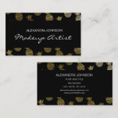 ブラック&金ゴールドトロピカルパイナップルメイクアップアーティスト 名刺 (正面/裏面)