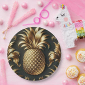 ブラック&金ゴールドトロピカルパイナップルラグジュアリー結婚ズ ペーパープレート (パーティー)
