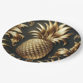 ブラック&金ゴールドトロピカルパイナップルラグジュアリー結婚ズ ペーパープレート (アングル)