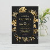 ブラック&金ゴールドトロピカルパーム結婚オールインワン 招待状 (スタンド正面)