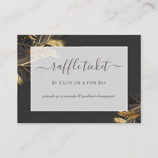 ブラック&金ゴールドトロピカルブライダルシャワーラッフルチケット エンクロージャーカード (正面)