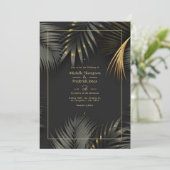 ブラック&金ゴールドトロピカル結婚式招待状 招待状 (スタンド正面)