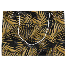 ブラック&金ゴールドトロピカル葉 ラージペーパーバッグ