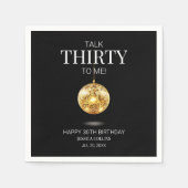 ブラック&金ゴールドトーク30歳の誕生日 スタンダードカクテルナプキン (正面)