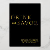 ブラック&金ゴールドドリンク&サボ結婚ールのバーサインフォイル 箔シーズンカード (正面)