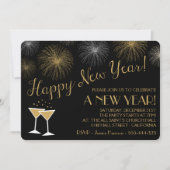ブラック&金ゴールドニューイヤーイブパーティの招待状 招待状 (正面)