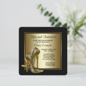 ブラック&金ゴールドハイヒールウーマンバースデーパーティー 招待状 (スタンド正面)