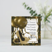 ブラック&金ゴールドハイヒール誕生日パーティー 招待状 (スタンド正面)