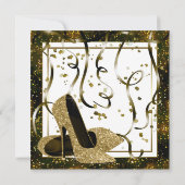 ブラック&金ゴールドハイヒール誕生日パーティー 招待状 (裏面)