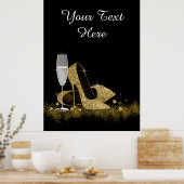 ブラック&金ゴールドハイヒール靴バースデーパーティー ポスター (キッチン)