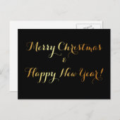 ブラック&金ゴールドハガキの高級「メリークリスマス」 シーズンポストカード (正面/裏面)