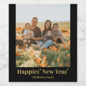 ブラック&金ゴールドハッピーニューイヤー写真ワインラベル ワインラベル (シングルラベル)