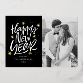 ブラック&金ゴールドハッピーニューイヤー写真 箔シーズンカード (正面)