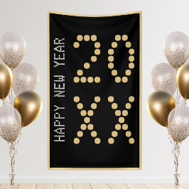 ブラック&金ゴールドハッピーニューイヤー2024 横断幕