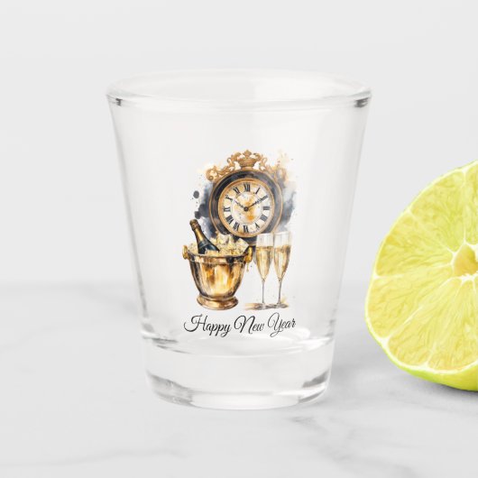 ブラック&金ゴールドハッピーニューイヤー ショットグラス (正面)