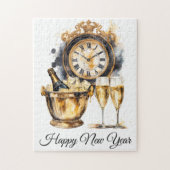 ブラック&金ゴールドハッピーニューイヤー ジグソーパズル (縦)