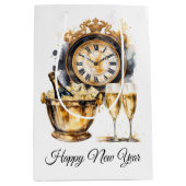 ブラック&金ゴールドハッピーニューイヤー ミディアムペーパーバッグ (正面)