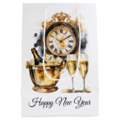 ブラック&金ゴールドハッピーニューイヤー ミディアムペーパーバッグ (裏面)