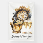 ブラック&金ゴールドハッピーニューイヤー 横断幕 (縦)