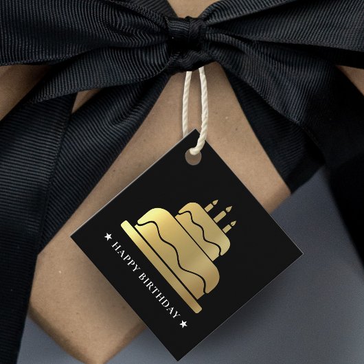 ブラック&金ゴールドハッピーバースデーケーキから フェイバータグ