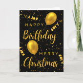 ブラック&金ゴールドハッピーバースデーメリークリスマス カード (正面)