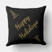 ブラック&金ゴールドハッピーホリデーきらきら光る クッション (裏面)