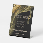 ブラック&金ゴールドハロウィン結婚のスケルトンの好意 台座サイン (正面)