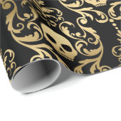ブラック&金ゴールドハロウィーンダマスク ラッピングペーパー (ロールコーナー)