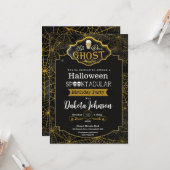 ブラック&金ゴールドハロウィーン誕生日パーティーの招待状 カード (正面/裏面インサイチュ)