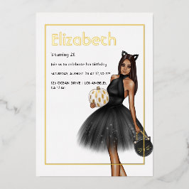 ブラック&金ゴールドハロウィーン誕生日フォイル招待状 箔招待状