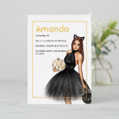 ブラック&金ゴールドハロウィーン誕生日フォイル招待状 箔招待状 (立ち正面)