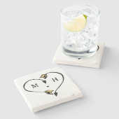 ブラック&金ゴールドハートアローロマンティックモノグラム ストーンコースター (横)