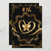 ブラック&金ゴールドハートシック10結婚th記念日 招待状 (正面/裏面)