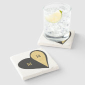 ブラック&金ゴールドハートロマンチックモノグラム ストーンコースター (横)