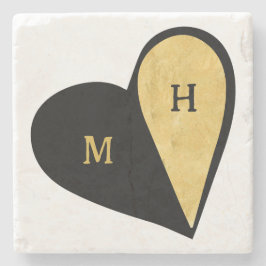 ブラック&金ゴールドハートロマンチックモノグラム ストーンコースター