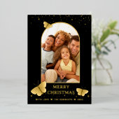 ブラック&金ゴールドバタフライアーチフォトフレームクリスマス 箔シーズンカード (立ち正面)