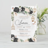 ブラック&金ゴールドバタフライフローラキンセエレガントニェラ 招待状 (スタンド正面)